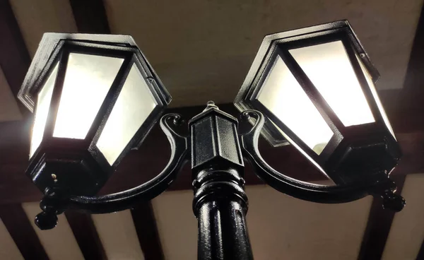 Oude Straatverlichting Het Donker Vintage Lampen Architectuur Elementen — Stockfoto