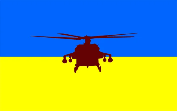 Helikopter Wojskowy Nad Flagą Ukrainy — Wektor stockowy