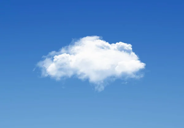 Single white cloud shape isolated over deep blue sky, realistic cloud illustration. White cloud shape