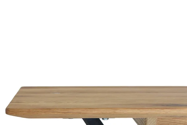 木製のディナーテーブルの表面 白い背景の上に隔離された天然木の家具の近くのビュー ビデオや写真の生産のためのソリッドウッドディナーテーブルトップ — ストック写真
