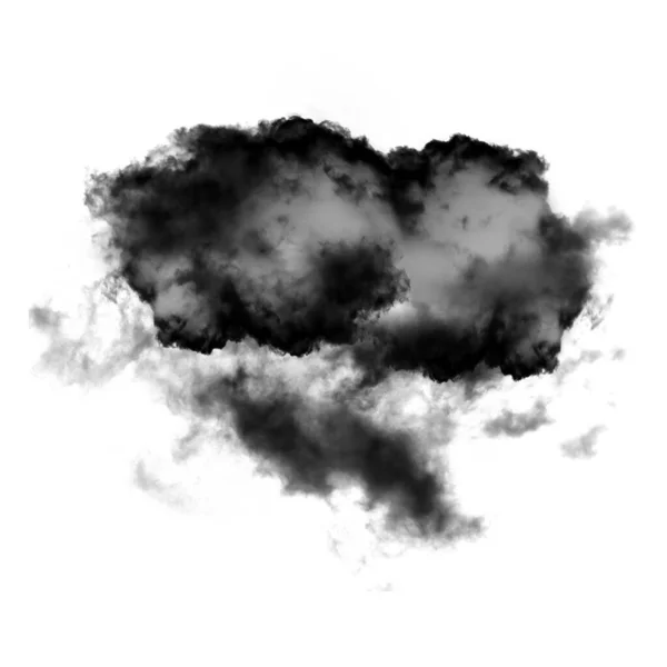 Black cloud isolated over white background 3D illustration, natural smoke cloud shape