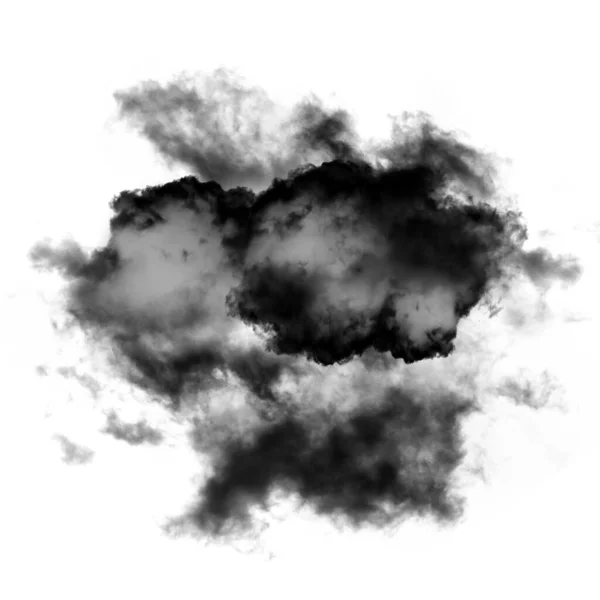 Black cloud isolated over white background 3D illustration, natural smoke cloud shape