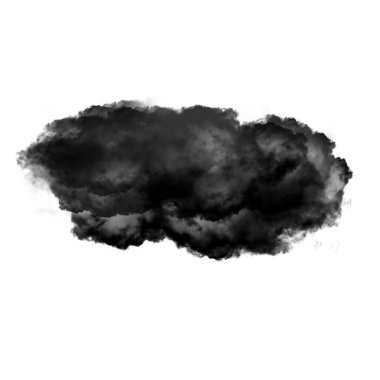 Beyaz zemin üzerinde siyah bulut 3 boyutlu illüstrasyon, doğal duman bulutu şekli