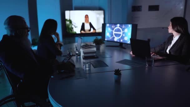 Unternehmen Aktienhändler Menschen Videokonferenzsitzung Arbeiten Kryptowährungsmärkten Mit Blockchain Technologie Dezentrales — Stockvideo