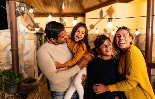 Happy Hispanic Family Enjoying Time Together Home — Stok Foto