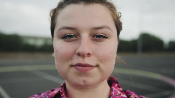 Happy Teenager Looking Camera Outdoor — Stock Video