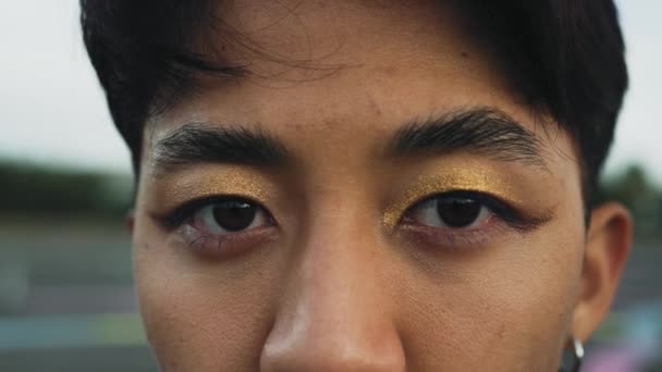 Closeup Eyes Asian Gay Man Looking Camera — Stok video