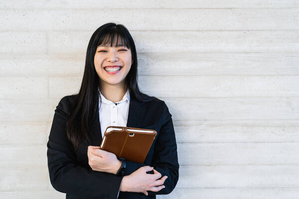 Asian Business Woman Holding Smart Tablet Office Youth Entrepreneurship Concept Royalty Free Stock Photos