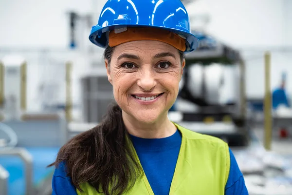 Ingegnere Donna Che Lavora All Interno Della Fabbrica Robotica Concetto — Foto Stock