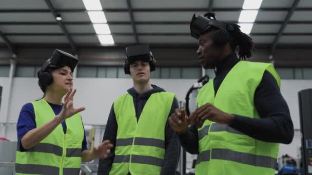 Team Engineers Having Simulation Experience Futuristic Virtual Reality Glasses Robotic — Wideo stockowe