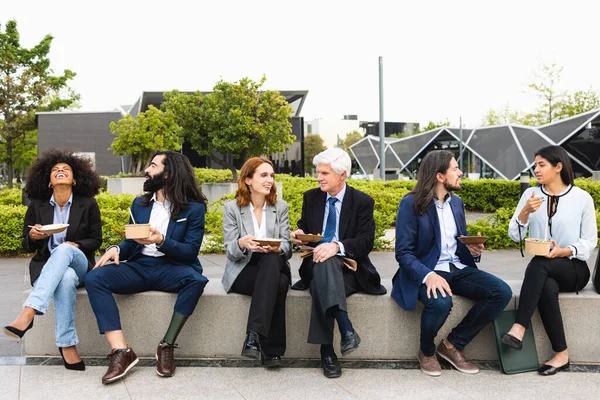 Multiracial Business People Different Ages Having Lunch Break Office — Stock fotografie