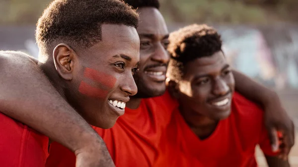 Tifosi Calcio Africani Divertono Sostenere Loro Squadra Preferita Sport Entertainment — Foto Stock