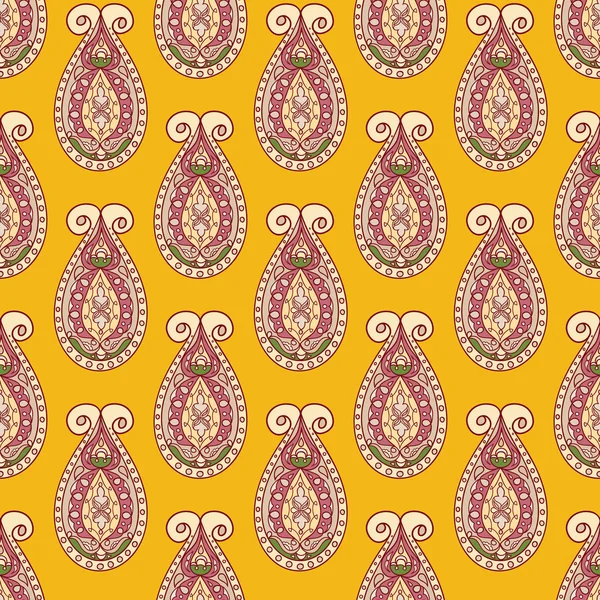 黄色の背景に美しいペーズリー シームレスなパターン — ストックベクタ
