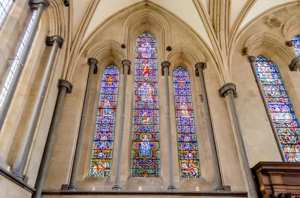 Stained-glass windows at Temple Church, London, UK — Stock Photo, Image