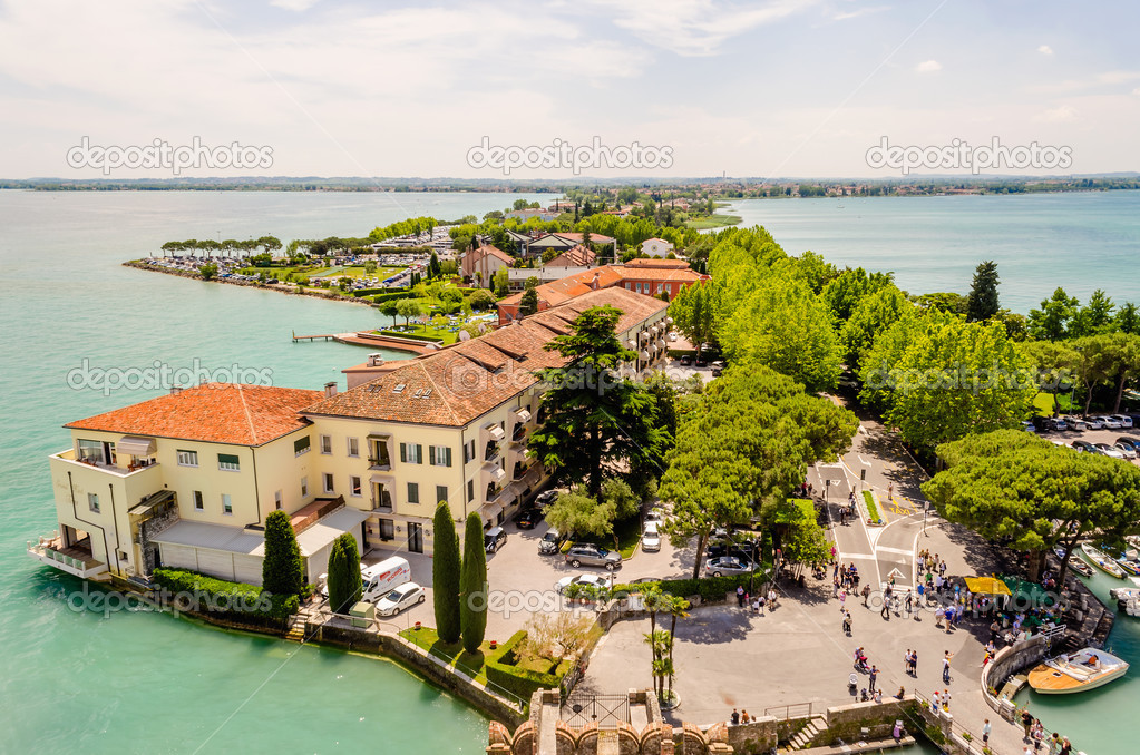 Aerial View of Sirmione from the Scaliger Castle, Italy