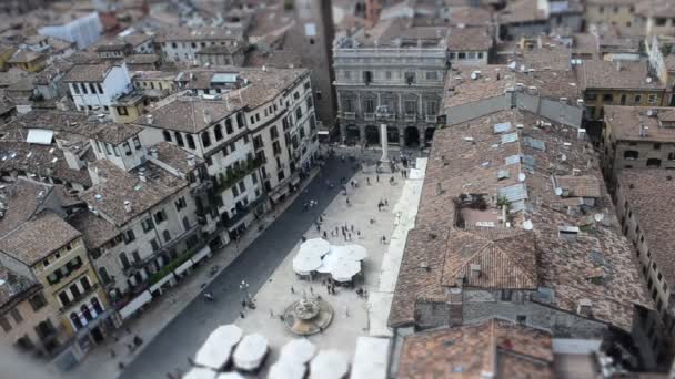 Piazza erbe (verona) Zeitraffer-Kippverschiebung, Blick vom Lamberti-Turm — Stockvideo