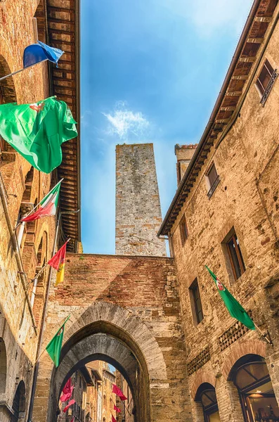 Middeleeuwse Architectuur Van San Gimignano Iconische Stad Provincie Siena Een — Stockfoto