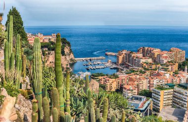 Monako Prensliği, Cote d 'Azur, Fransız Rivierası' ndaki Fontvieille bölgesinin panoramik manzarası
