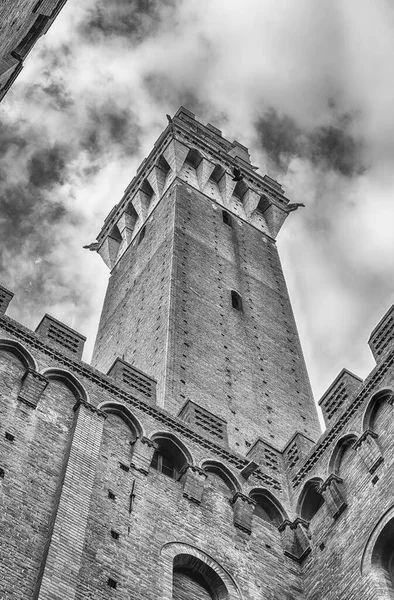 Vista Torre Del Mangia Torre Medieval Localizada Piazza Del Campo — Fotografia de Stock