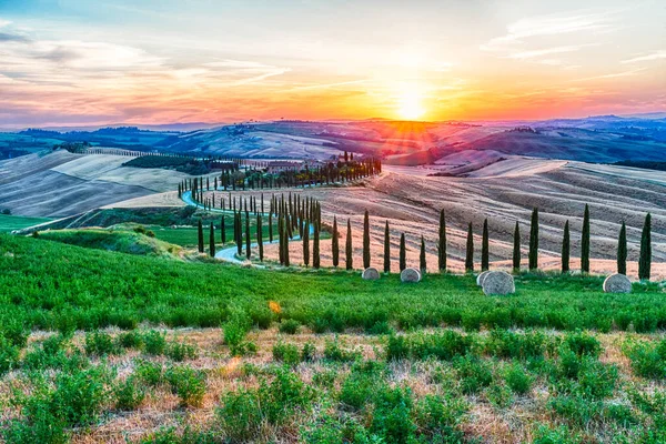 Asciano Italien Juni Scenisk Solnedgång Över Ett Mest Ikoniska Landskapen — Stockfoto