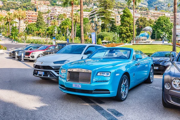 Monte Carlo Monaco Agosto Carros Luxo Estacionados Place Casino Onde — Fotografia de Stock