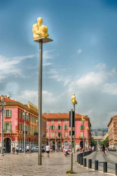 Nice França Agosto Esculturas Icônicas Lâmpadas Rua Centro Place Massena — Fotografia de Stock