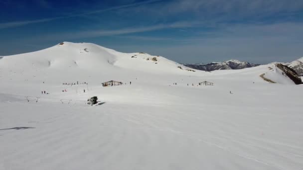 Scenic Winter Landscape Snow Covered Mountains Located Campocatino Touristic Ski — Stock Video