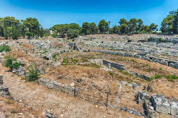 View Roman Amphitheatre Syracuse Iconic Landmark Archaelogical Park Syracuse Sicily — Stock Photo, Image