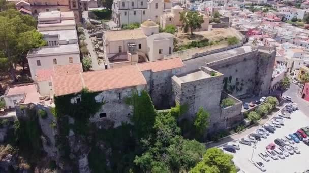 Живописный Вид Воздуха Замок Острове Липари Сицилия Италия — стоковое видео
