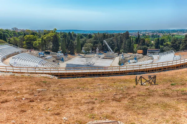 View Greek Theatre Syracuse Iconic Landmark Archaelogical Park Syracuse Sicily — Stock Photo, Image