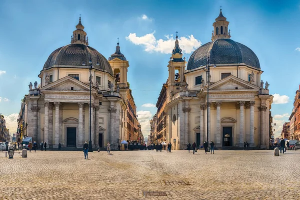 Rome April 2021 Scenic View Twin Churches Piazza Del Popolo — Foto Stock
