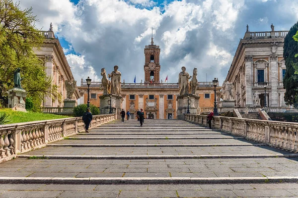 Roma Aprile 2021 Veduta Piazza Del Campidoglio Sul Campidoglio Municipio — Foto Stock