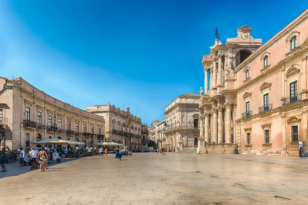 Siracusa Itália Agosto 2021 Praça Catedral Cênica Ilha Ortygia Siracusa — Fotografia de Stock