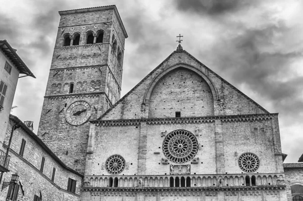 Külső Nézet Homlokzata Középkori Katedrális Assisi Olaszország Templom San Rufino — Stock Fotó