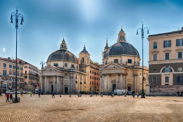 Rome April 2021 Scenic View Twin Churches Piazza Del Popolo — Foto Stock