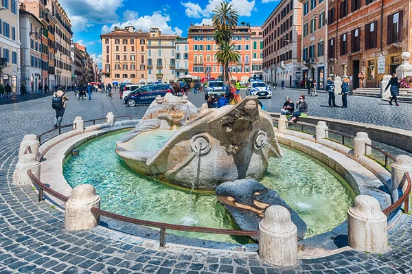 Rome April 2021 Fontana Della Barcaccia Iconic Landmark Piazza Spagna — Stock Photo, Image