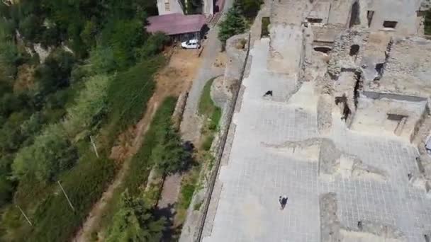 Luftaufnahme Mit Den Ruinen Der Burg Fiumefreddo Bruzio Einem Kleinen — Stockvideo