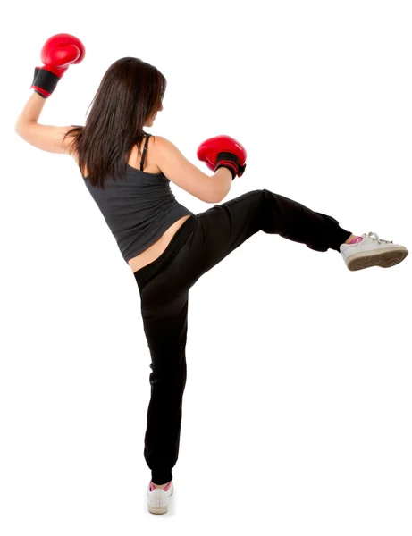 Femme kick boxing position — Photo