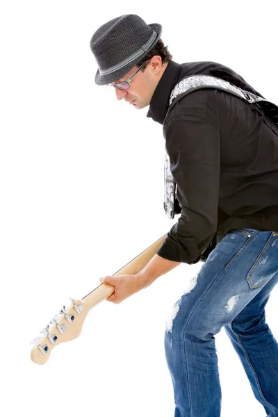 Bassist playing instrument — Stock Photo, Image