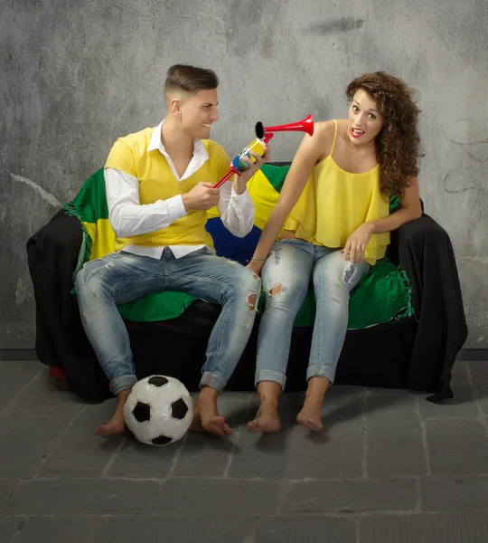 Vuvuzela for a football supporters couple — Stock Photo, Image