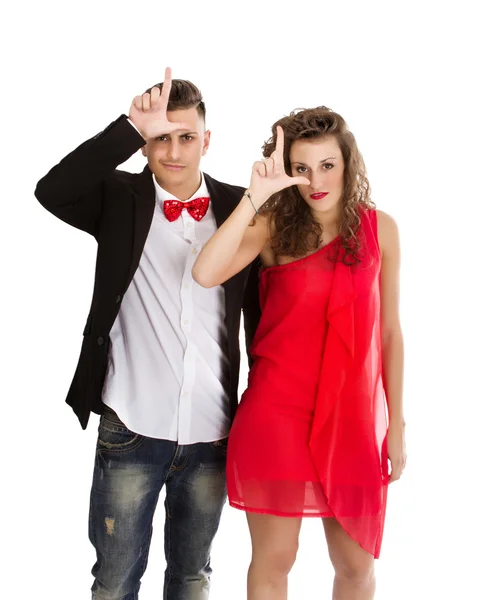 Couple in white background l for losers — Stock Photo, Image