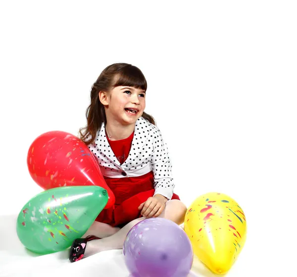 Ευτυχισμένο κορίτσι με μπαλόνια — Φωτογραφία Αρχείου
