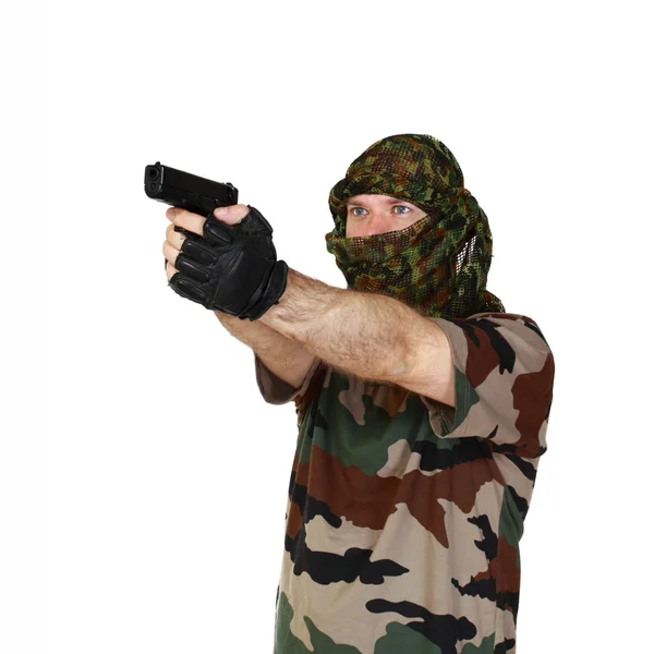 Man and gun — Stock Photo, Image