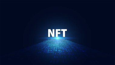 Soyut NTF Dijital Resim Kavramı Yeri doldurulamaz Token Sistemdeki tek orijinal sanat. Modern bir arkaplanda Fütürist Dijital