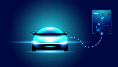 % 100 soyut elektrikli araç konsepti pillerde ya da elektrik enerji depolama cihazlarında depolanan elektrik enerjisi. Modern bir arkaplanda Fütürist Dijital