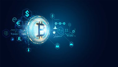 Çevrimiçi dünyada soyut dijital finans. Bitcoin. Çeşitli işlemler. Ülke çapında para birimi Bitcoins Çevrimiçi işlemler Çevrimiçi işlemler Arka planda Yatırım.