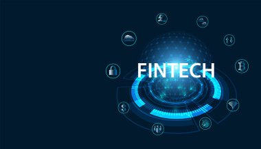 Soyut FinTech Finans Teknolojisi finansal sektörde uygulanan modern mavi arka plan, fütüristik.