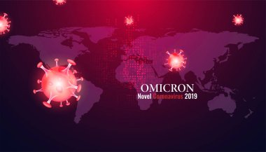 Soyut Yeni Coronavirüs Omicron SARS-CoV-2 virüs salgını kavramı ülke genelinde ve arka planda