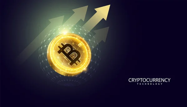 Streszczenie Bitcoin Monety Cyfrowym Kryptowaluta Znakami Przyszłego Wzrostu Nowoczesnym Tle — Wektor stockowy