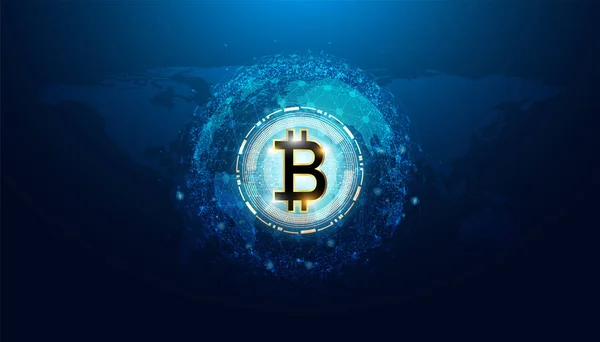 Αφηρημένη Bitcoin Cryptocurrency Αποτελείται Από Σύμβολο Bitcoin Στον Κόσμο Έννοια — Διανυσματικό Αρχείο